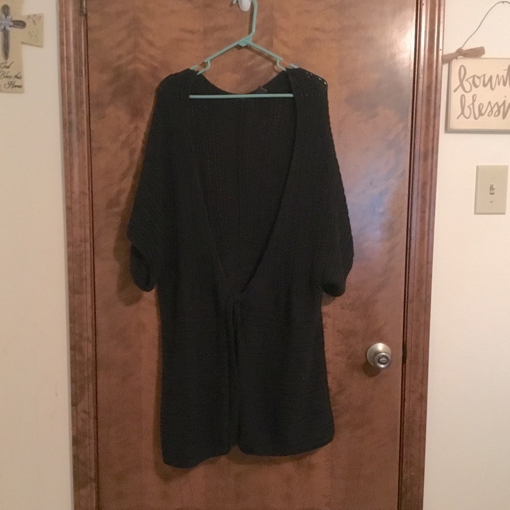 Ellos Brand, 2X, Black, Crochet Cardigan, Plus Size